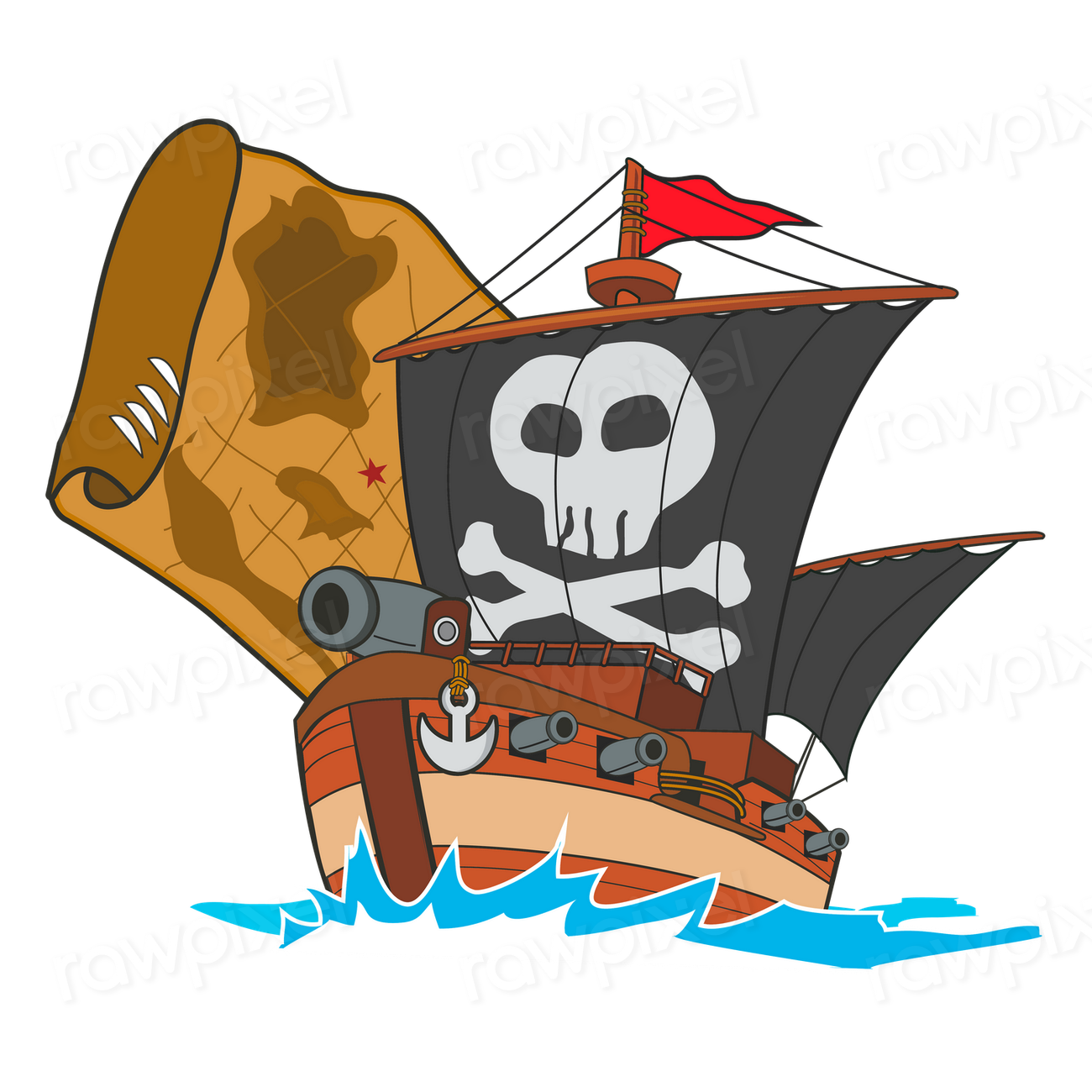 Pirate ship png sticker, cartoon